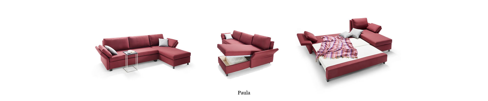 rotes Signet Paula Schlafsofa in verschiedenen Ausrichtungen